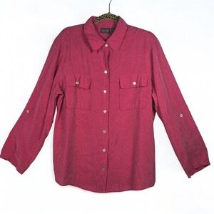 Additions by Chicos Shirt Womens Size 3 XL Magenta Button Up Roll Tab Sleeve